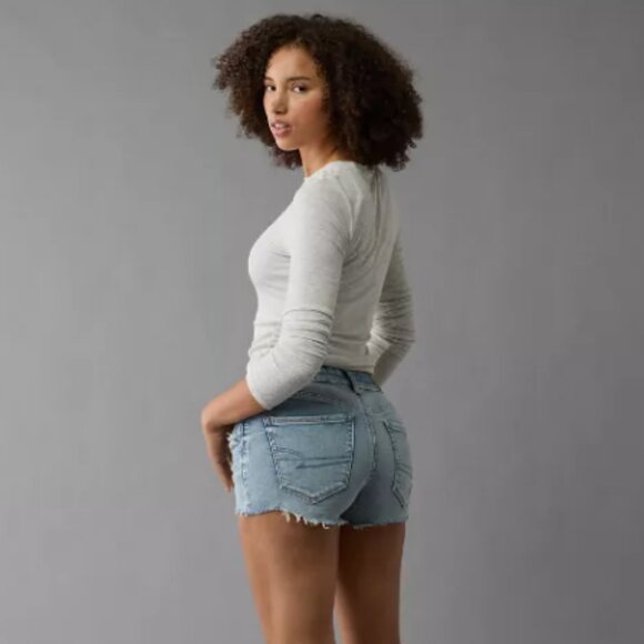American Eagle Next Level Curvy Ripped High-Waisted Denim Short Short Size 12 - Picture 1 of 13